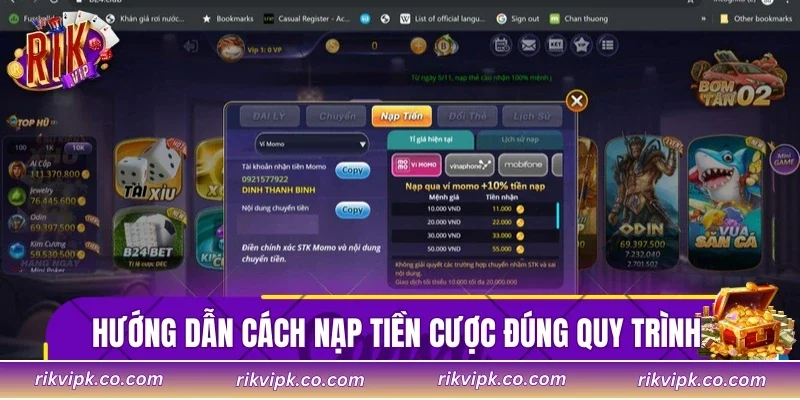 Hướng dẫn cách nạp tiền cược đúng quy trình 